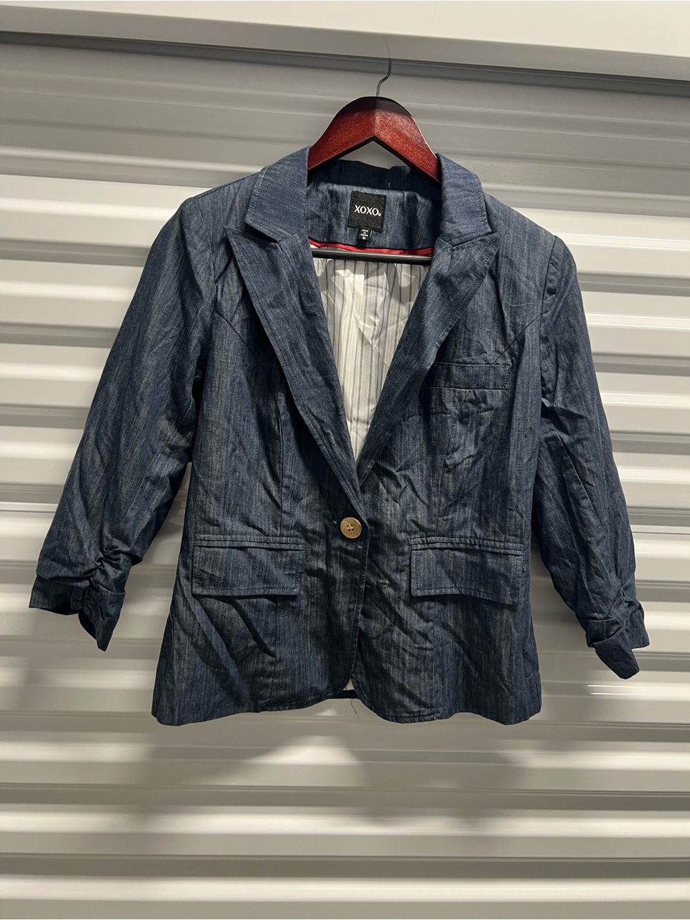 XOXO Women's Navy Denim-Style Blazer